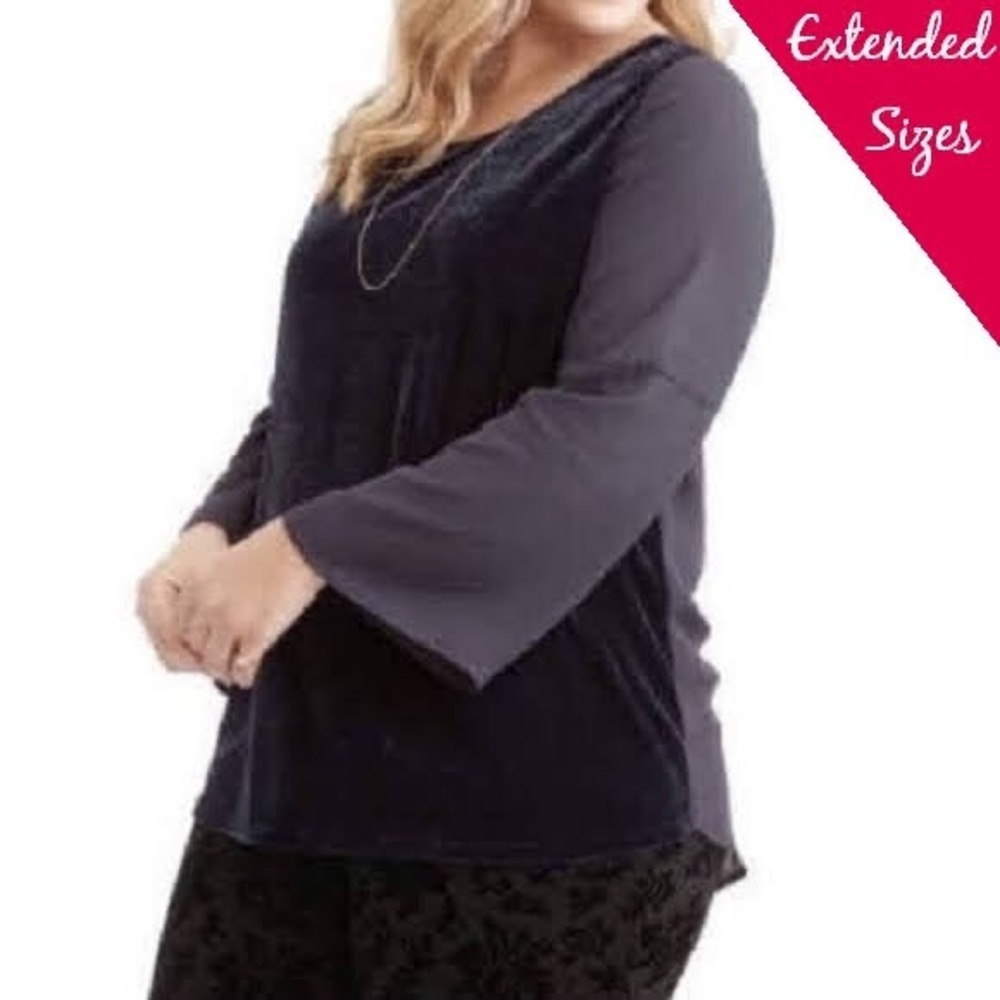 Velvet Bell Sleeve Blouse, Gray